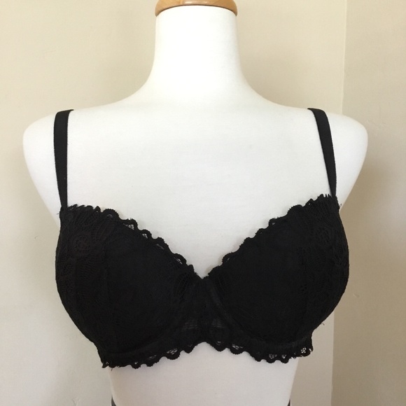 PINK Victoria's Secret Bra Black Lace Push-up Size 34DD - Picture 1 of 7